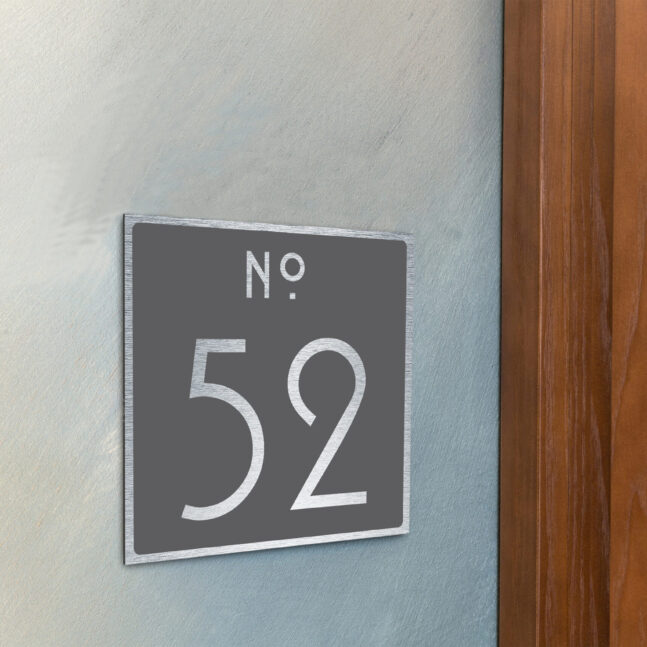 DOOR-SIGN-AD107--5_3 Contemporary Brushed Metal and Gray Door Number Sign AD107-BSG