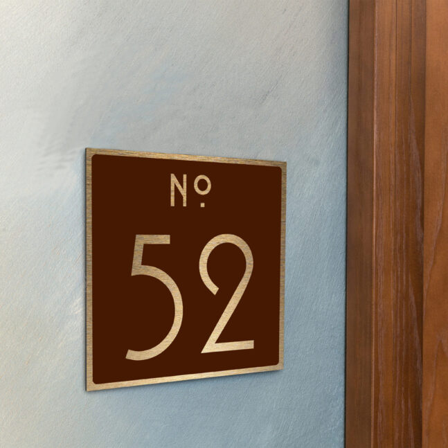 DOOR-SIGN-AD107--7_3 Contemporary Brushed Gold and Brown Door Number Sign AD107-BGBR