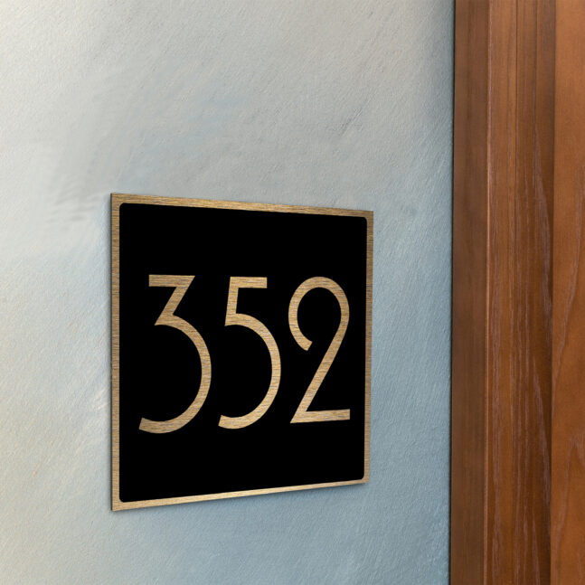 AD110-BGB-3 Modern Brushed Gold and Matt Black Hotel Door Number Sign AD110-BGB