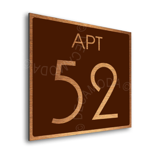 AD111-BCBR-2 Modern Brushed Copper and Matt Brown Apartment Door Number Sign AD111-BCBR