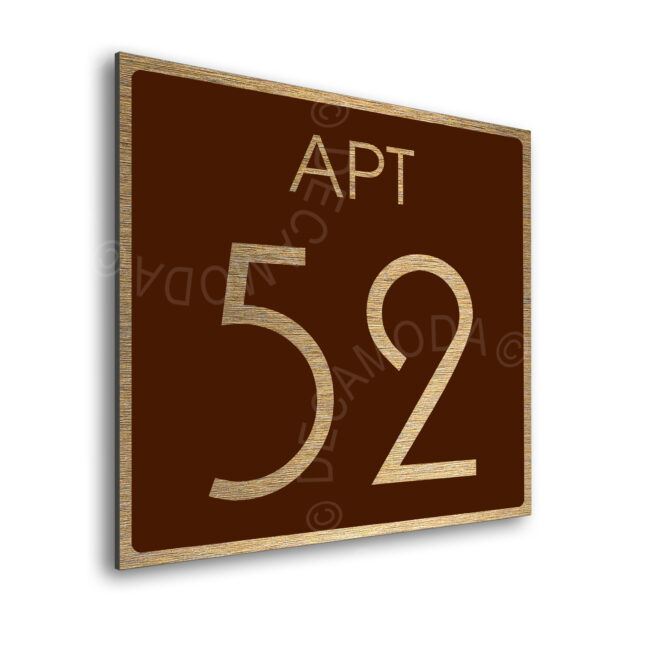 Modern Brushed Gold and Matt Brown Apartment Door Number Sign AD111-BGBR
