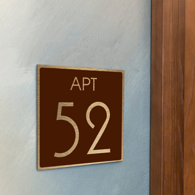 AD111-BGBR-3 Modern Brushed Gold and Matt Brown Apartment Door Number Sign AD111-BGBR
