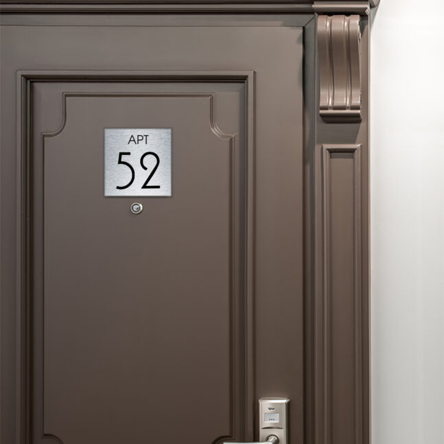 AD111-BS-4 Modern Brushed Silver Apartment Door Number Sign AD111-BS