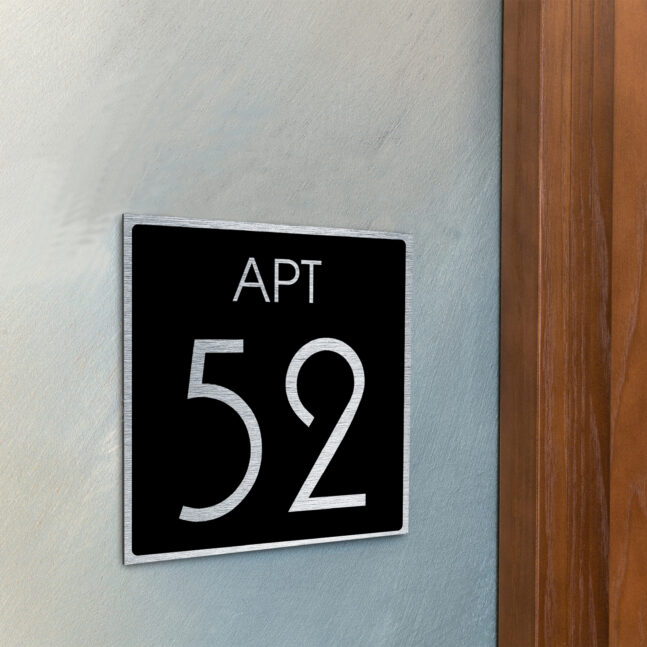 AD111-BSB-3 Modern Brushed Silver and Matt Black Apartment Door Number Sign AD111-BSB