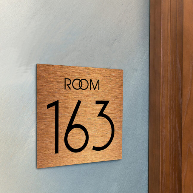 AD109-BC-3 Modern Brushed Copper Room Door Number Sign AD109-BC