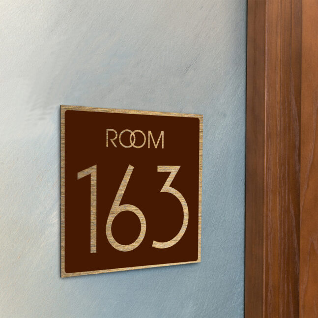 AD109-BGBR-3 Modern Brushed Gold and Matt Brown Room Door Number Sign AD109-BGBR