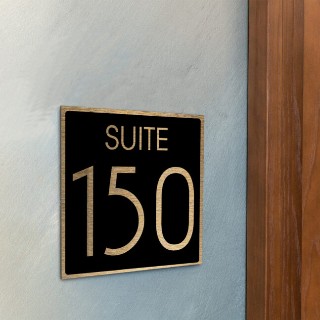 AD112-BGB-3 Modern Brushed Gold and Matt Black Suite Door Number Sign AD112-BGB