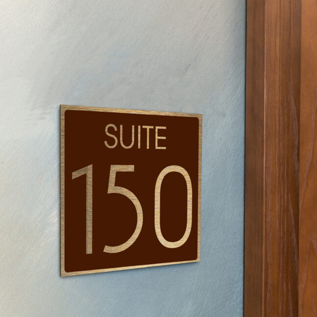 AD112-BGBR-3 Modern Brushed Gold and Matt Brown Suite Door Number Sign AD112-BGBR