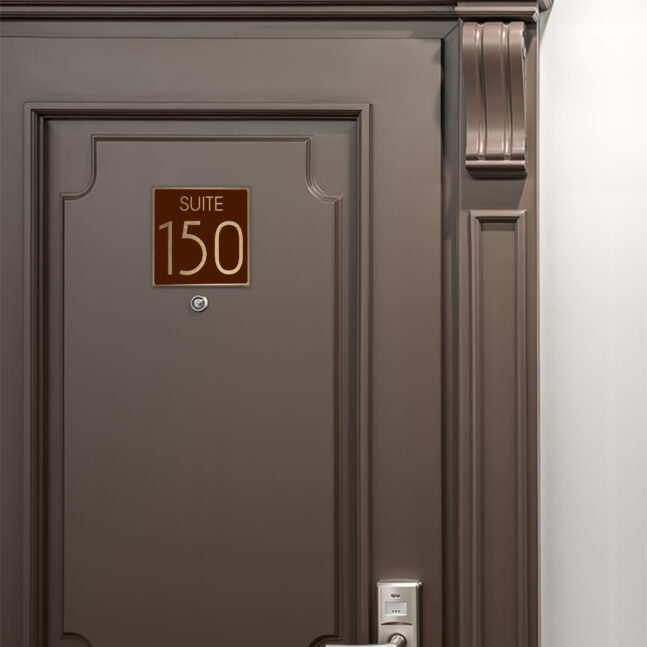 AD112-BGBR-4 Modern Brushed Gold and Matt Brown Suite Door Number Sign AD112-BGBR