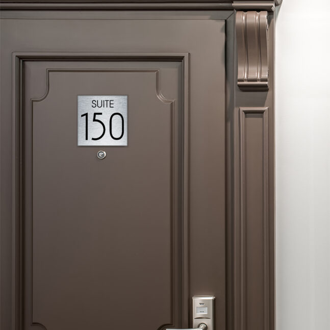 AD112-BS-4 Modern Brushed Silver Suite Door Number Sign AD112-BG
