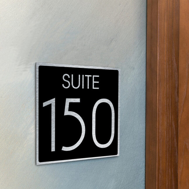 AD112-BSB-3 Modern Brushed Silver and Matt Black Suite Door Number Sign AD112-BSB