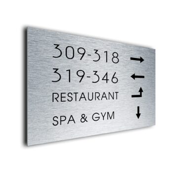 Business Wayfinding Sign – Custom Directory with Directional Arrow, UV Resistant Brushed Aluminum, Professional Peel and Stick Office Signage