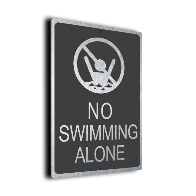 No Swimming Alone Pool Sign DMNSGS011023 Modern No Swimming Alone Sign