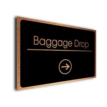 Baggage Drop Sign Directional Sign - Brushed Metal Finish