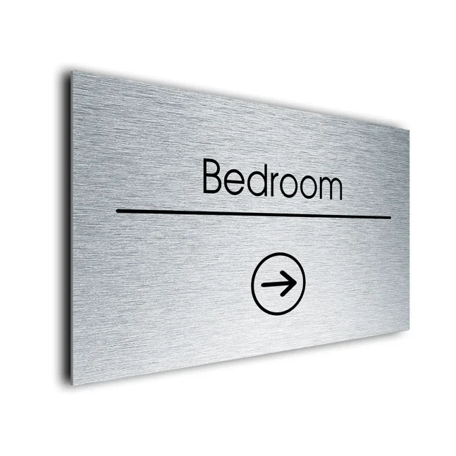 Bedroom Sign Directional Sign - Brushed Metal Finish Bedroom Sign Directional Sign - Brushed Metal Finish
