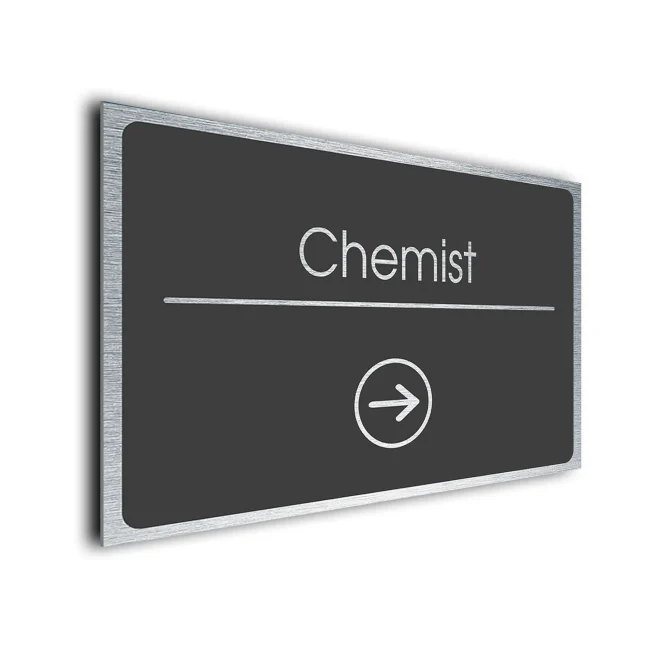 Chemist Sign Directional Sign - Brushed Metal Finish Chemist Sign Directional Sign - Brushed Metal Finish