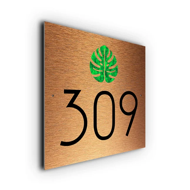 Copper Monstera House Number Sign Monstera House Number Sign