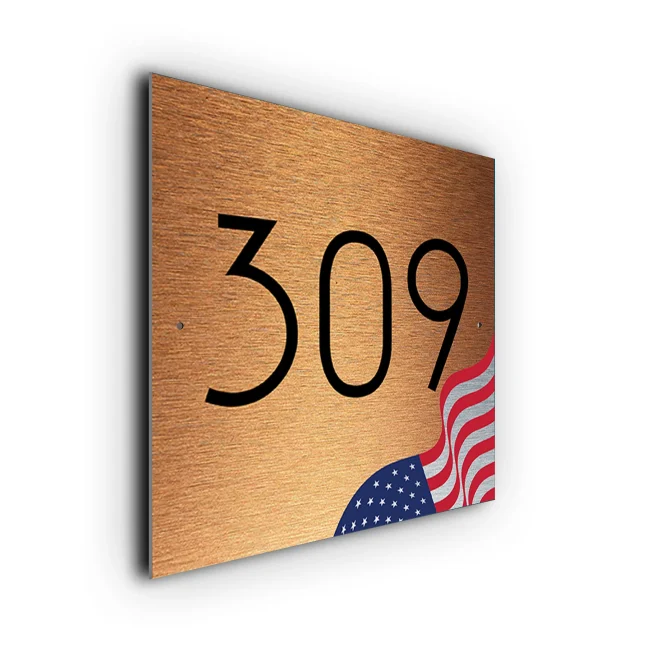 Copper USA Flag House Number Sign USA Flag House Number Sign