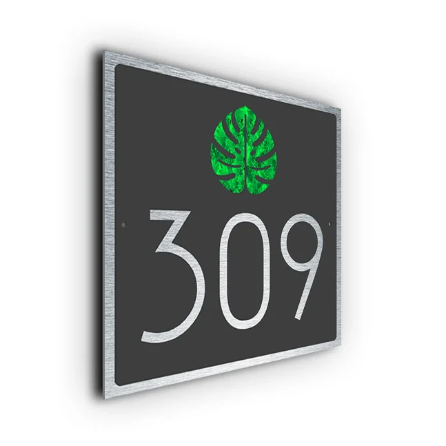 Modern Monstera House Number Sign Monstera House Number Sign