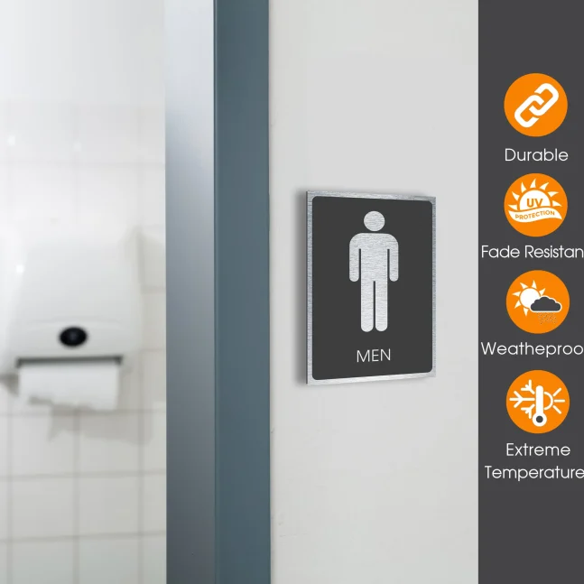 Durable Mens Toilet Symbol Sign Brushed Metal Mens Toilet Symbol Sign