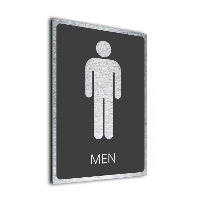 Mens Toilet Symbol Sign Gray and Silver Mens Restroom Symbol Sign