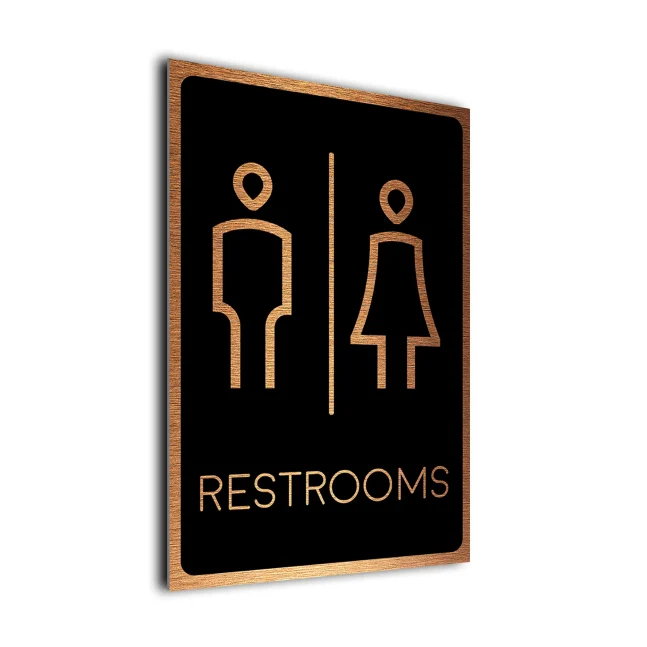 Modern Restrooms Sign Black and Copper Modern Restrooms Sign
