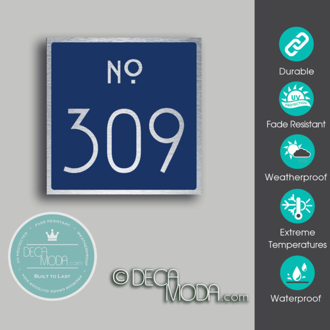 Navy Blue Number Sign Navy and Brushed Metal Door Number Sign
