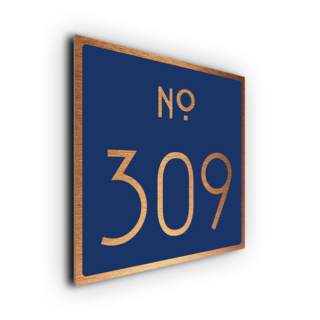 Navy Blue and Copper Number Sign NBNO237-C Navy and Brushed Copper Door Number Sign