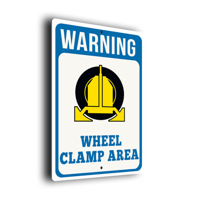 Warning Wheel Clamp Area Sign Blue Warning Clamping In Operation Sign