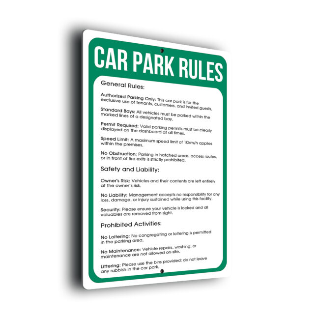 Car Park Rules CPR281-Green Car Park Rules Sign