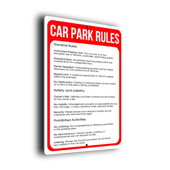 Car Park Rules CPR281-Red Car Park Rules Sign