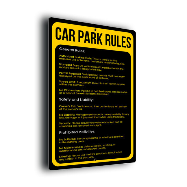 Car Park Rules CPR281-Yellow Car Park Rules Sign