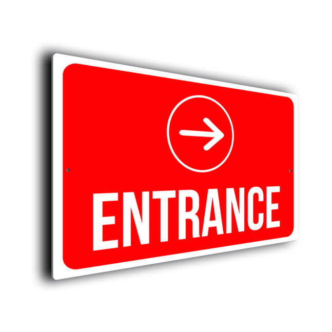 Entrance Sign With Arrow DENT262-Red Red Directional Entrance Sign
