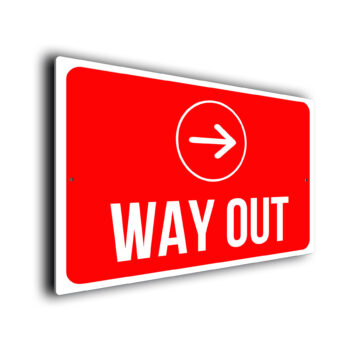 Red Way Out Sign with Arrow