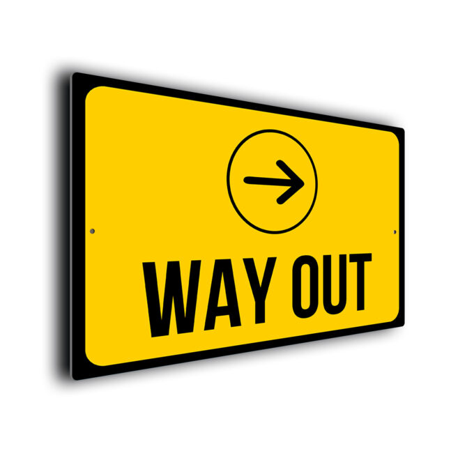 Way Out Sign With Arrow DWOU263-Yellow Directional way Out Sign